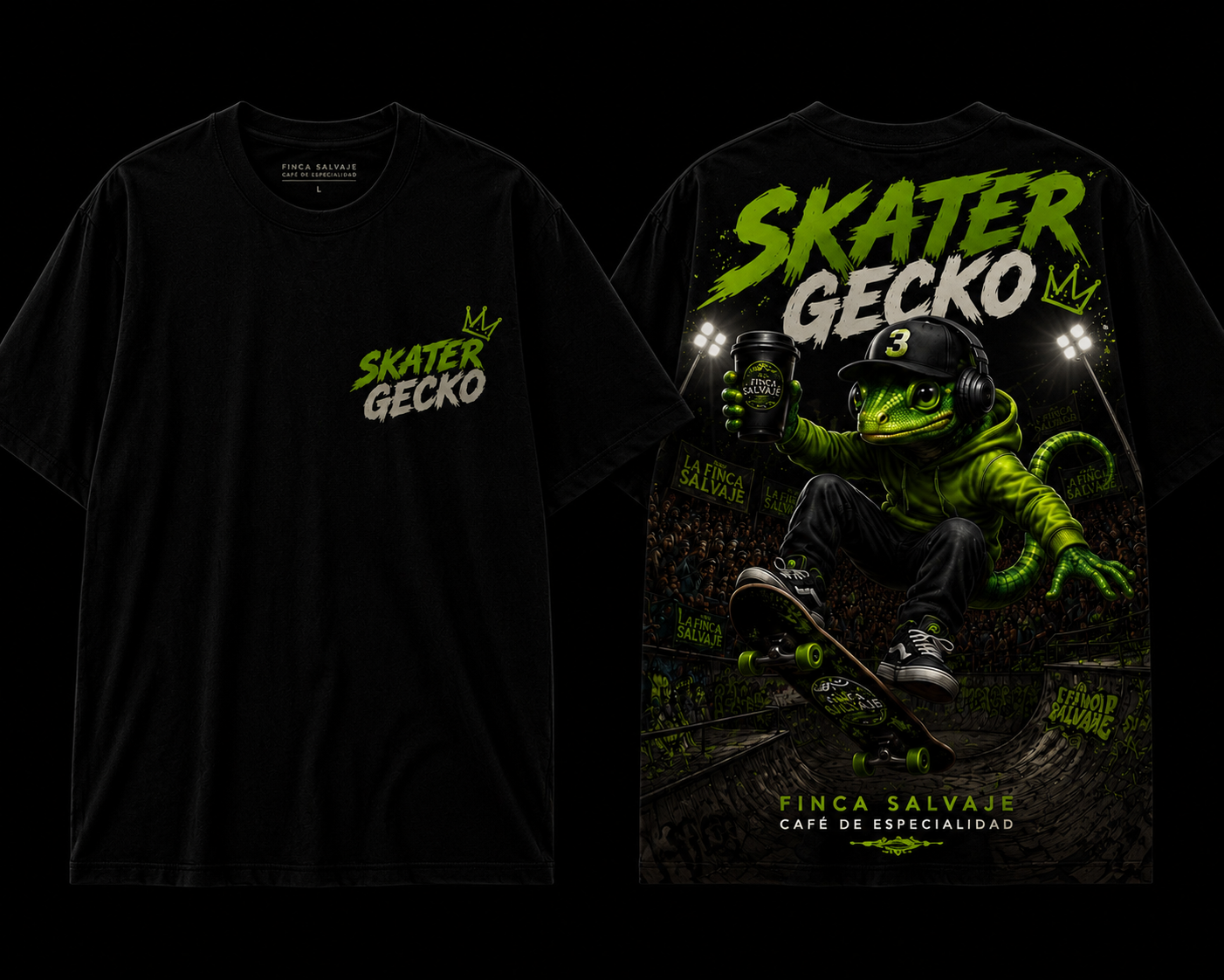 Camiseta Skater Gecko negra — La Finca Salvaje